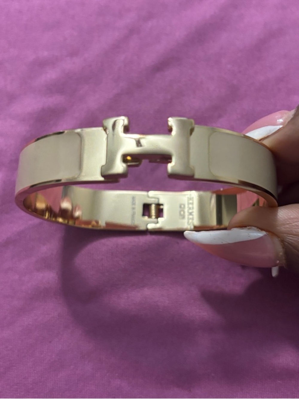 Hermes Gold and Cream Enamel H Bracelet